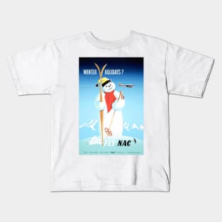 Vintage Travel Poster New Zealand Winter Holidays Fly NAC Kids T-Shirt